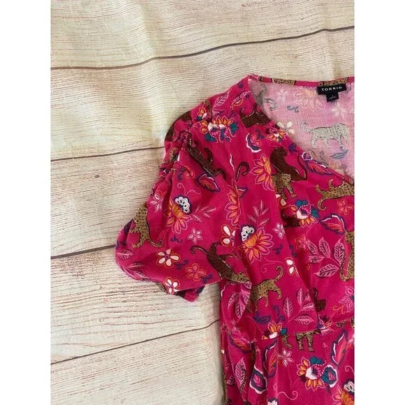 Torrid Women's Midi Button Front Rayon Slub Pink Dress - 1XL - Picture 3 of 15